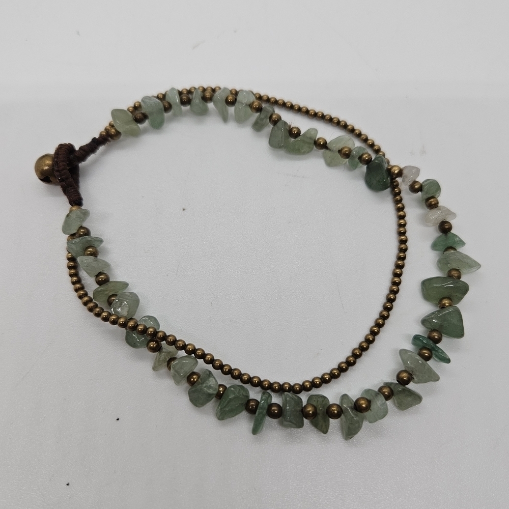 green stone and gold tone bead anklet